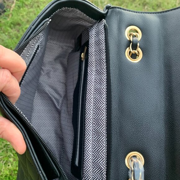 New Isabelle Vegan Leather Quilted Medium Black Shoulder Bag - Picture 9 of 12